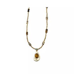 Faux Tiger Eye Pendant Beaded Necklace Personalized Collarbone Vintage Necklace
